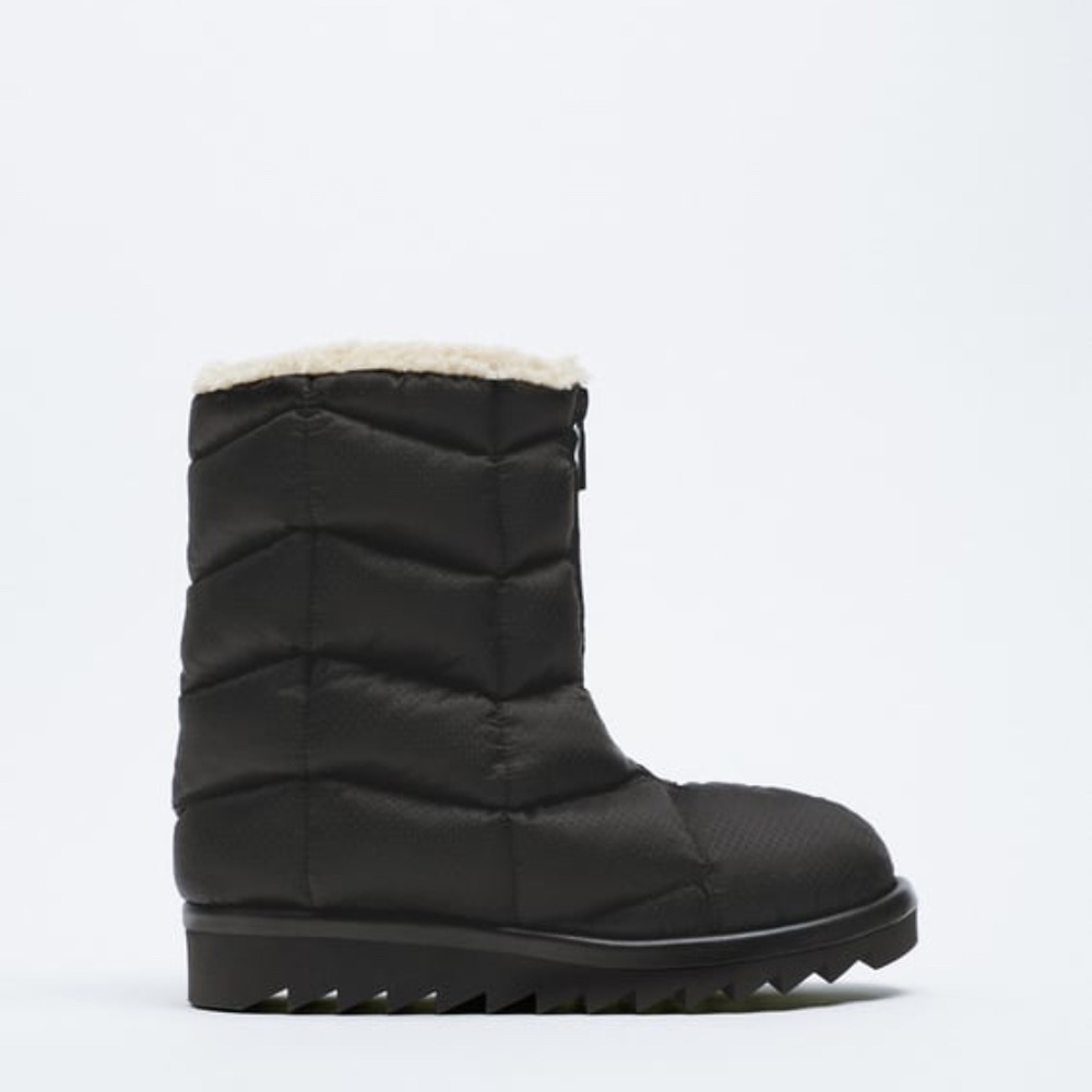 ZARA Faux Shearling Quilted Ankle Boots